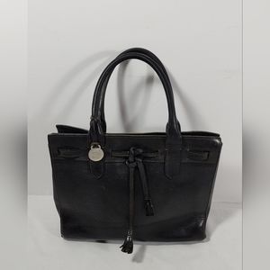 VINTAGE DOONEY & BOURKE ALSO TASSEL SATCHEL BAG, LEATHER, BLACK,AUTHENTIC